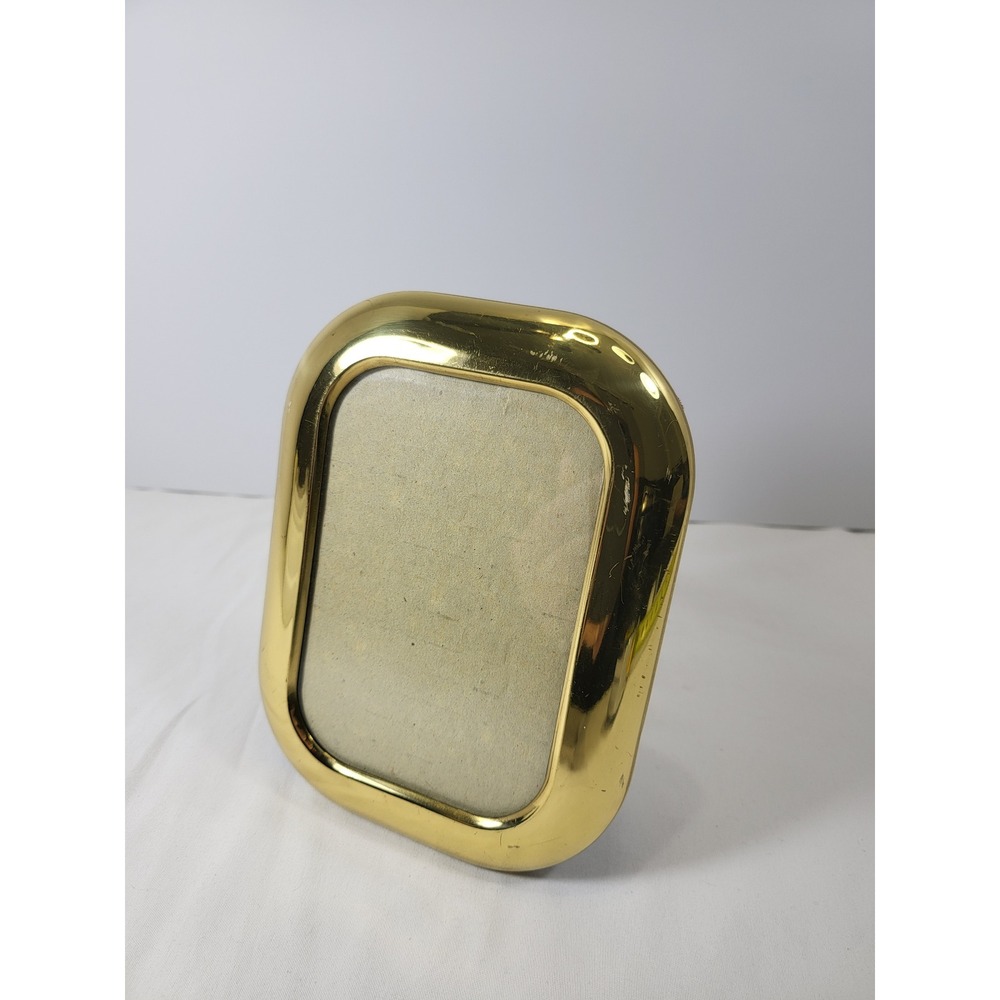Vintage Gold Metal Picture Frame Rounded Rectangle Burgundy Velvet Back 4.5x6.25